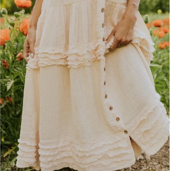 Free People Elegant Cream Sunday Stroll Oversized Embroided Maxi Dress - Picture 5 of 15